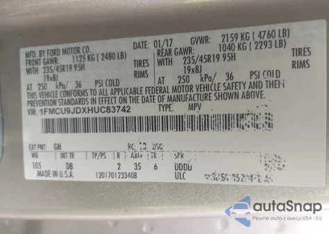 2017 Ford Escape Titanium из США, поврежденный, VIN 1FMCU9JDXHUC83742